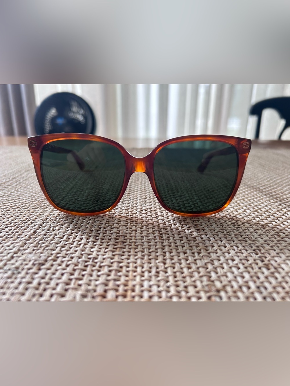Gucci 57mm Havana/Green Sunglasses w/Tortoiseshell Frame w/Dark Green Lens&Case.